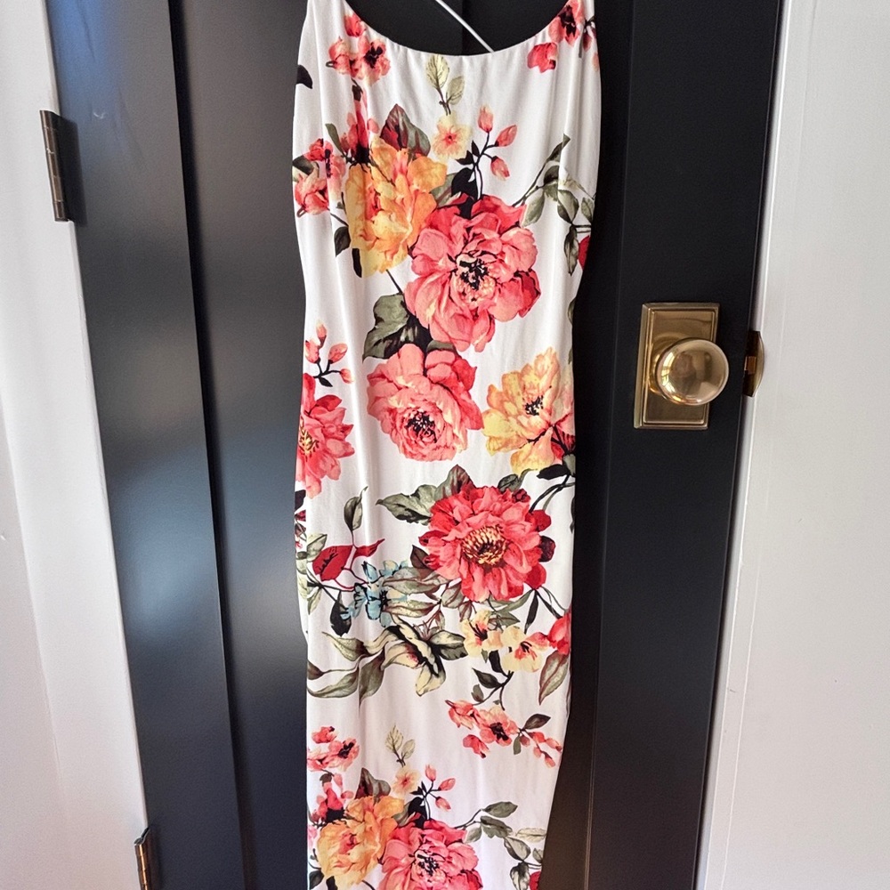 JLUXLABEL White Maxi Dress with Coral & Yellow Floral Print